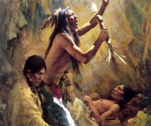пазл Американские индейцы в традиционный ритуал, призывая духов